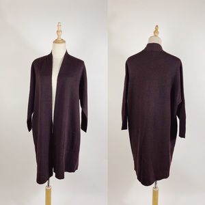 EILEEN FISHER Merino Wool Organic Cotton Cashmere Blend Eggplant Open Cardigan